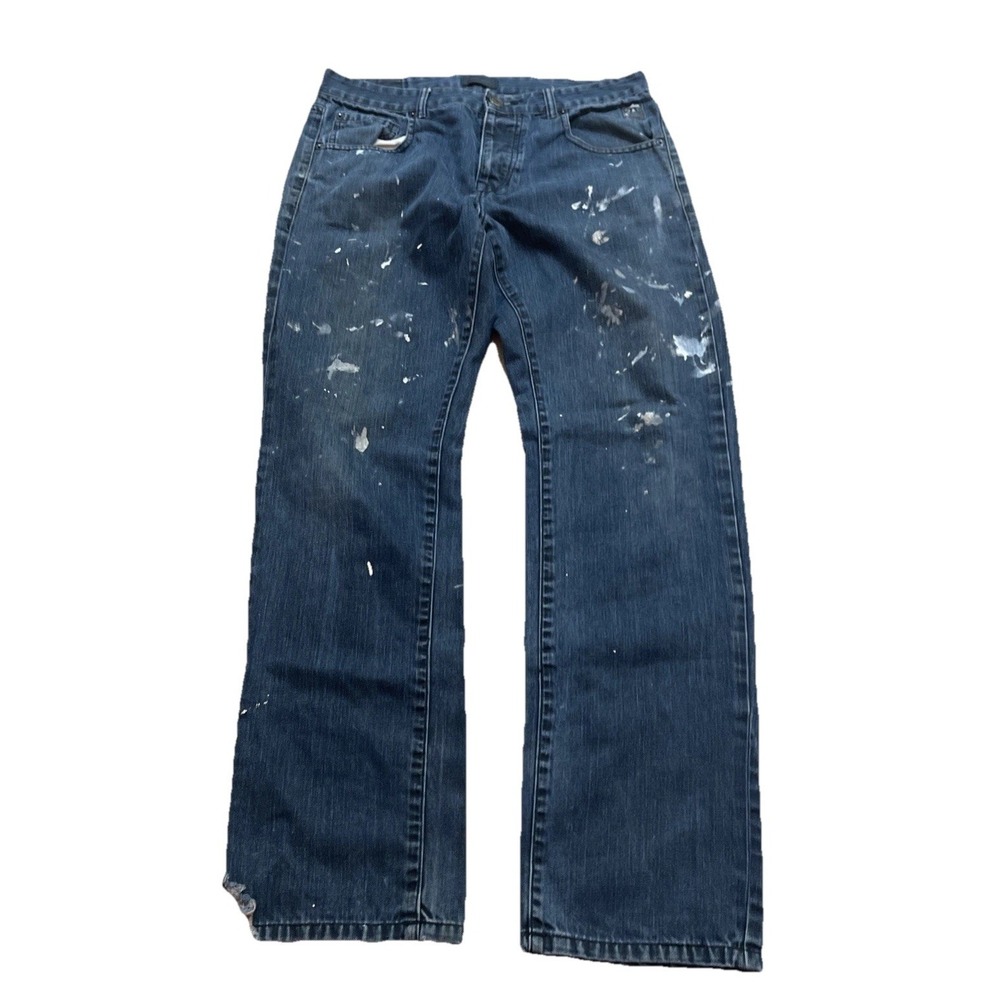 Jack‎ Jones Denim Jeans Men's Straight 33x31 Button Fly Dark Wash Distressed